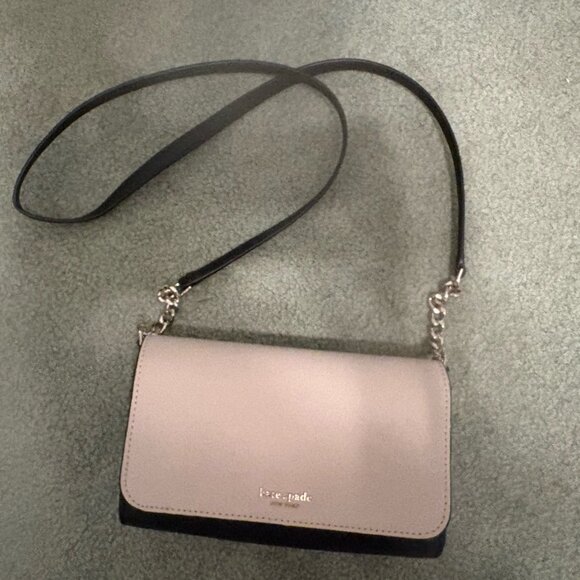 Kate Spade Saffiano Leather Crossbody Wallet – Beige & Navy - Picture 1 of 8
